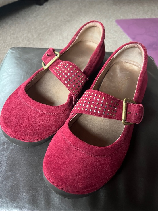 Vionic Shoes - Vionic Burgundy Suede Mary Jane Shoes with Studded Strap